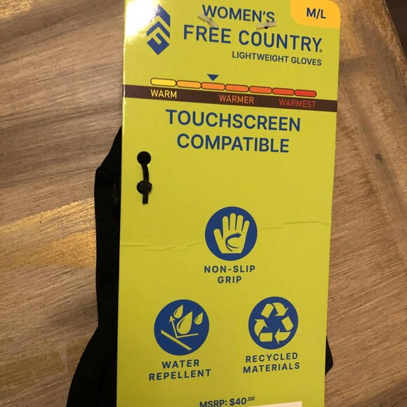 NWT FREE COUNTRY Gloves Touchscreen Compatible Non-Slip Grip Black M/L - Picture 4 of 4